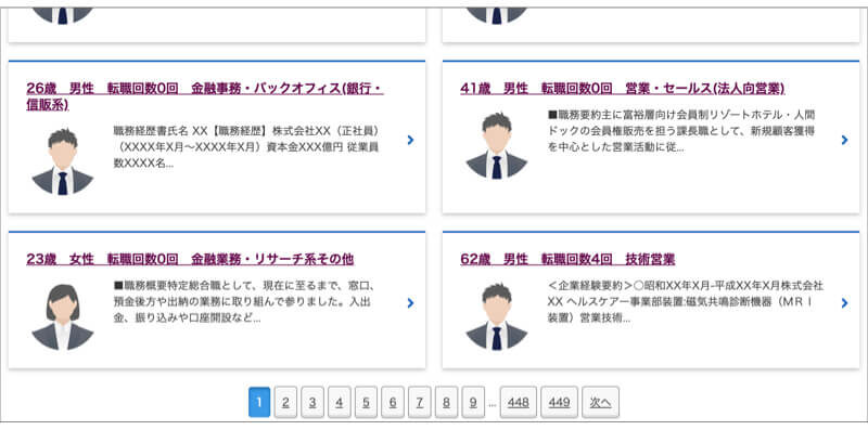 キャリアインデックスの職務経歴書サンプル